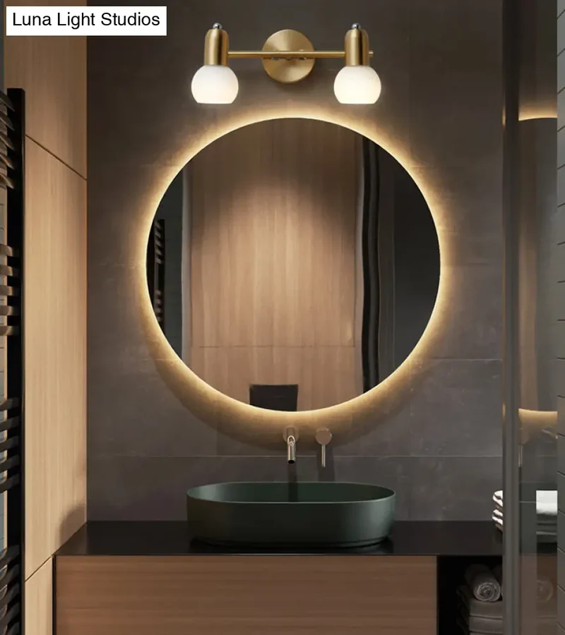 Wandlamp Spiegel Messing Glazen Kap Badkamer Hal Verlichting 2 of 3 Lichtpunten Modern Design Wandverlichting | Sansoti