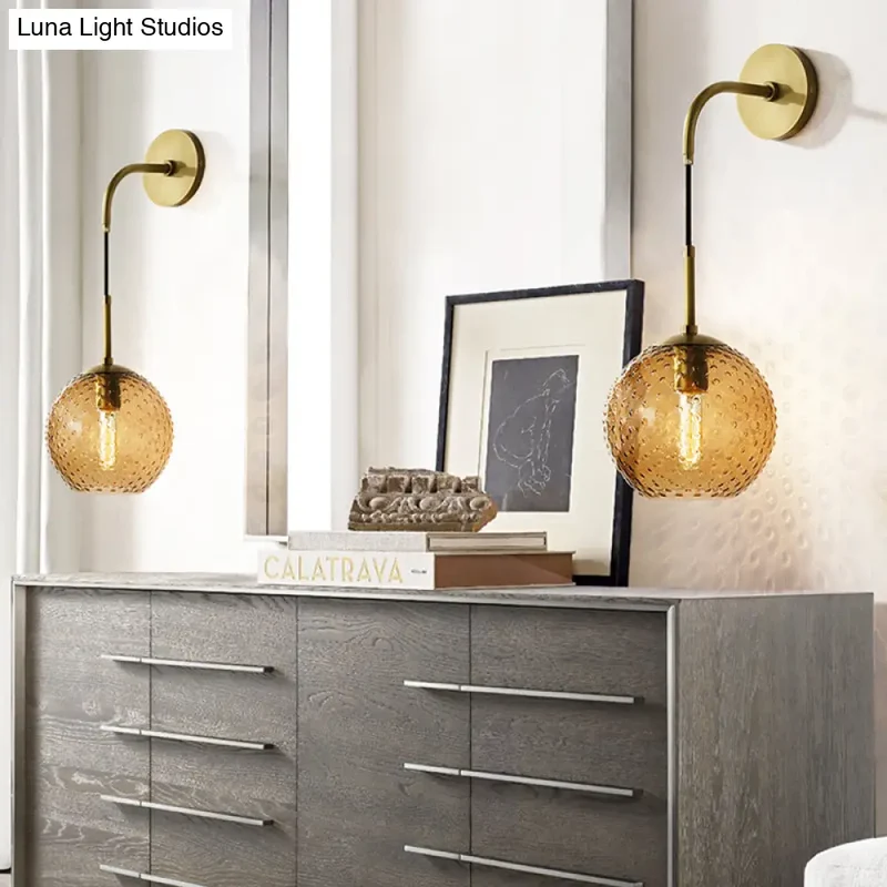 Glazen Bol Wandlamp met Messing Afwerking Retro Design 75cm Hoog E26 E27 Fitting Vintage Sfeerverlichting | Sansoti