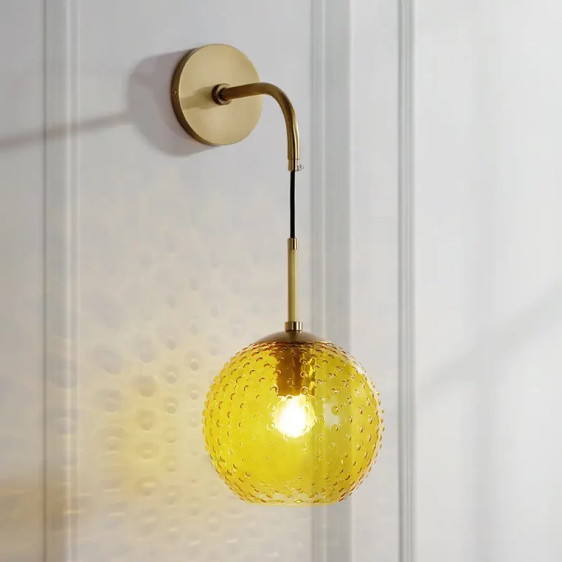 Glazen Bol Wandlamp met Messing Afwerking Retro Design 75cm Hoog E26 E27 Fitting Vintage Sfeerverlichting | Sansoti