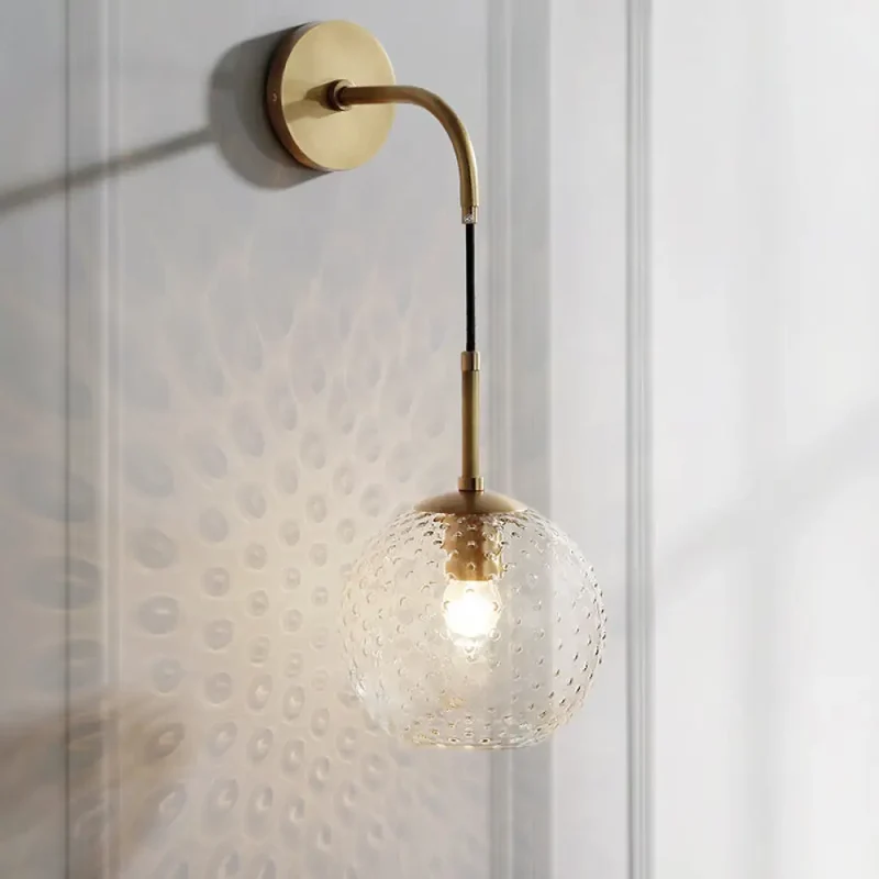 Glazen Bol Wandlamp met Messing Afwerking Retro Design 75cm Hoog E26 E27 Fitting Vintage Sfeerverlichting | Sansoti