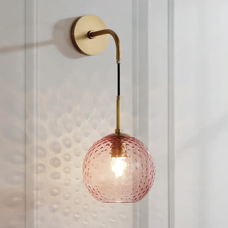 Glazen Bol Wandlamp met Messing Afwerking Retro Design 75cm Hoog E26 E27 Fitting Vintage Sfeerverlichting | Sansoti