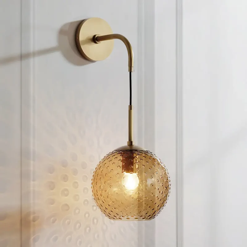 Glazen Bol Wandlamp met Messing Afwerking Retro Design 75cm Hoog E26 E27 Fitting Vintage Sfeerverlichting | Sansoti