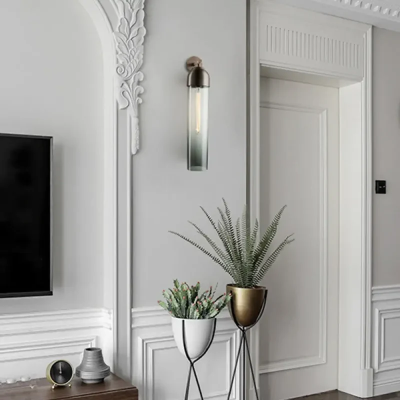 Wandlamp Glazen Buis met Gebogen Arm E14 Fitting voor Slaapkamer Hal Woonkamer Moderne Sfeervolle Verlichting | Sansoti