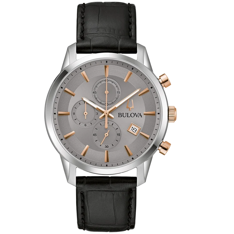 Bulova Sutton 98B409 Herrenuhr Grau • Chronograph • Edelstahlgehäuse