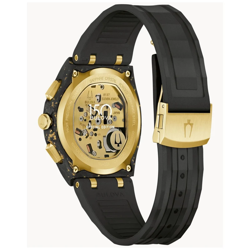 Bulova CURV 98A328 Herrenuhr Schwarz • Geschwungenes Saphirglas • Carbon & Gold Chronograph