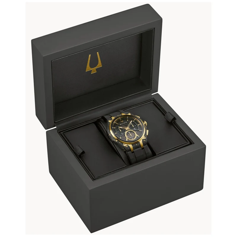 Bulova CURV 98A328 Herrenuhr Schwarz • Geschwungenes Saphirglas • Carbon & Gold Chronograph