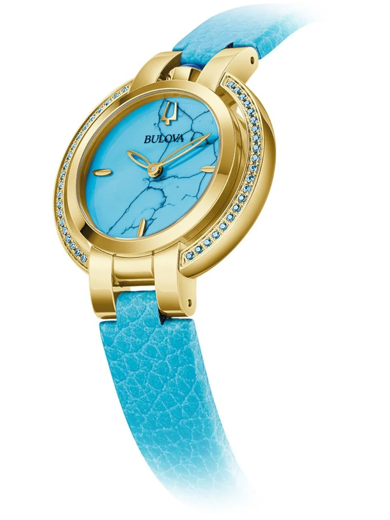 Bulova Rubaiyat 97R104 Damenuhr Goldfarben/Blau • Saphirglas • 42 Blaue Topase