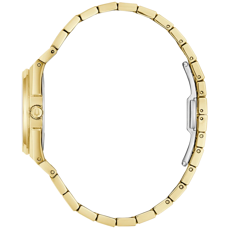 Bulova Classic 97M123 Damenuhr Weiß • Goldplattiertes Edelstahlgehäuse • Datum