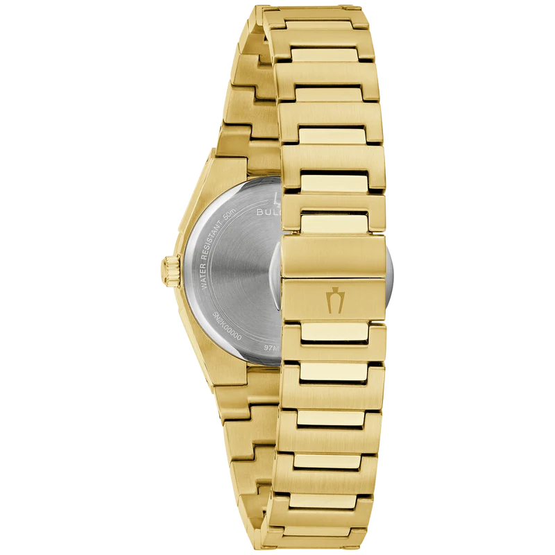 Bulova Classic 97M123 Damenuhr Weiß • Goldplattiertes Edelstahlgehäuse • Datum