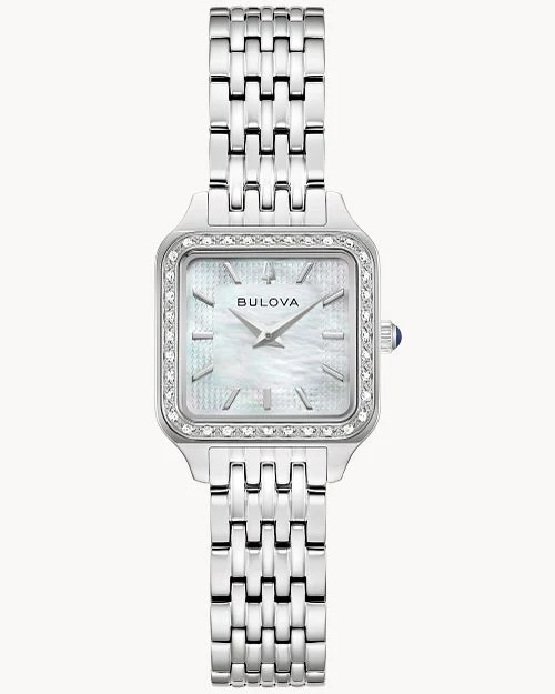 Bulova Sutton 96R256 Damen Armbanduhr Weiß • Saphirglas mit Diamantbesatz • Perlmutt-Zifferblatt