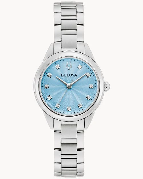 Bulova Sutton 96P250 Damen Armbanduhr Hellblau • Saphirglas • 11 Diamanten