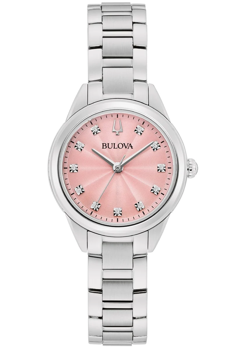 Bulova Sutton 96P249 Damen Armbanduhr Rosa • Saphirglas • 11 Handgefasste Diamanten