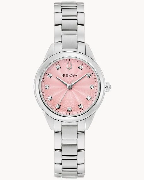 Bulova Sutton 96P249 Damen Armbanduhr Rosa • Saphirglas • 11 Handgefasste Diamanten