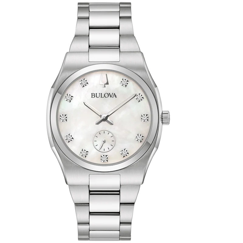 Bulova Surveyor 96P242 Damenuhr Silber • Quarzwerk mit 11 Diamanten • Edelstahlarmband