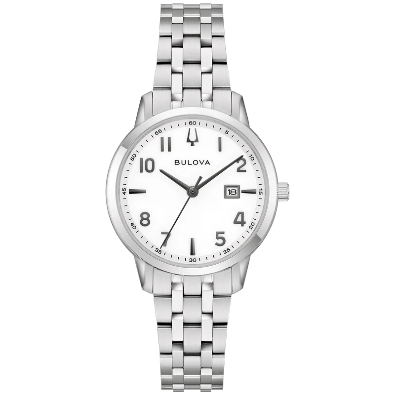 Bulova Classic 96M174 Damenuhr Silber • Arabische Ziffern • Gewölbtes Kristallglas