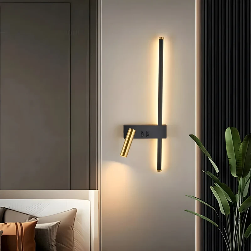 Wandlamp LED Zwart Goud Met Schakelaar Up Down Light | Sansoti