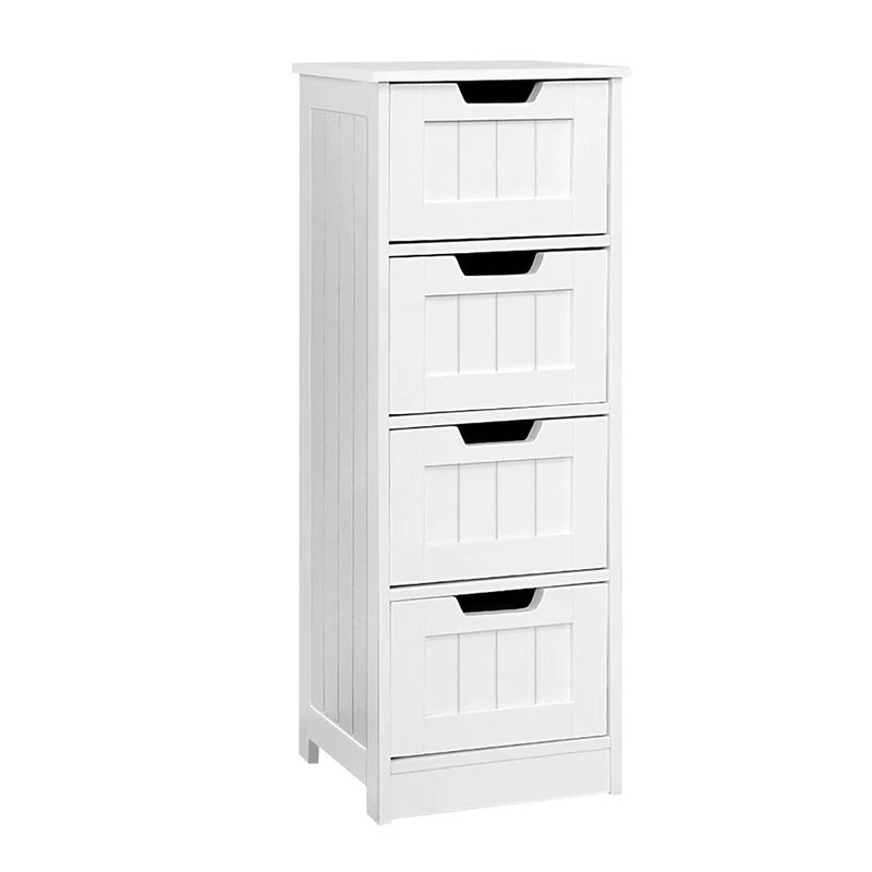 Smalle Witte Ladekast met 4 Lades – Landelijke Opbergkast van MDF 81 cm | Sansoti