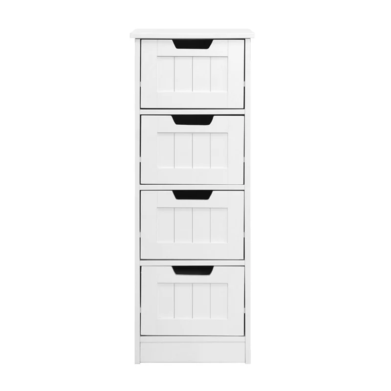 Smalle Witte Ladekast met 4 Lades – Landelijke Opbergkast van MDF 81 cm | Sansoti
