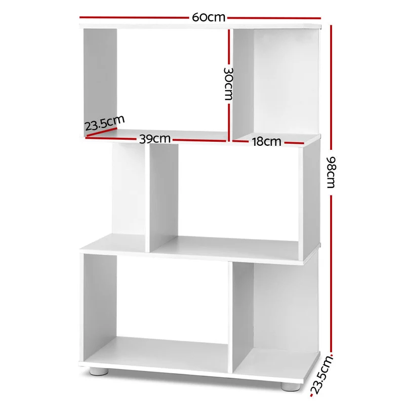 Design Boekenkast met Zigzag Planken 3-Laags – Moderne Display Kast 60 cm | Sansoti
