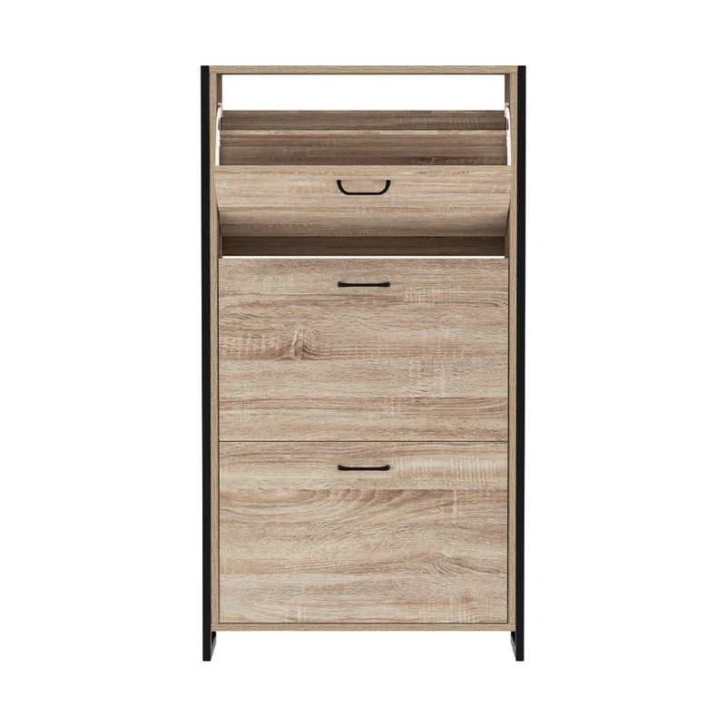 Schoenenkast met Organiser en 24 Paar Opbergcapaciteit – Houten Front en Metalen Frame | Sansoti