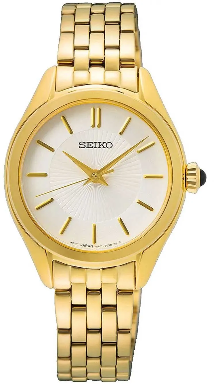 Seiko Conceptual SUR538P1 Damenuhr • Edle Cabochon-Krone • Gold-Design
