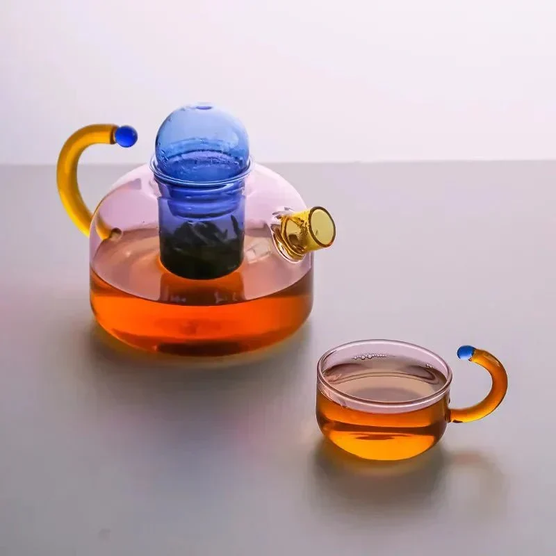 Sansoti | Borosilicaat Glazen Theepot met Kopjes – Design Theeset van Hittebestendig Glas