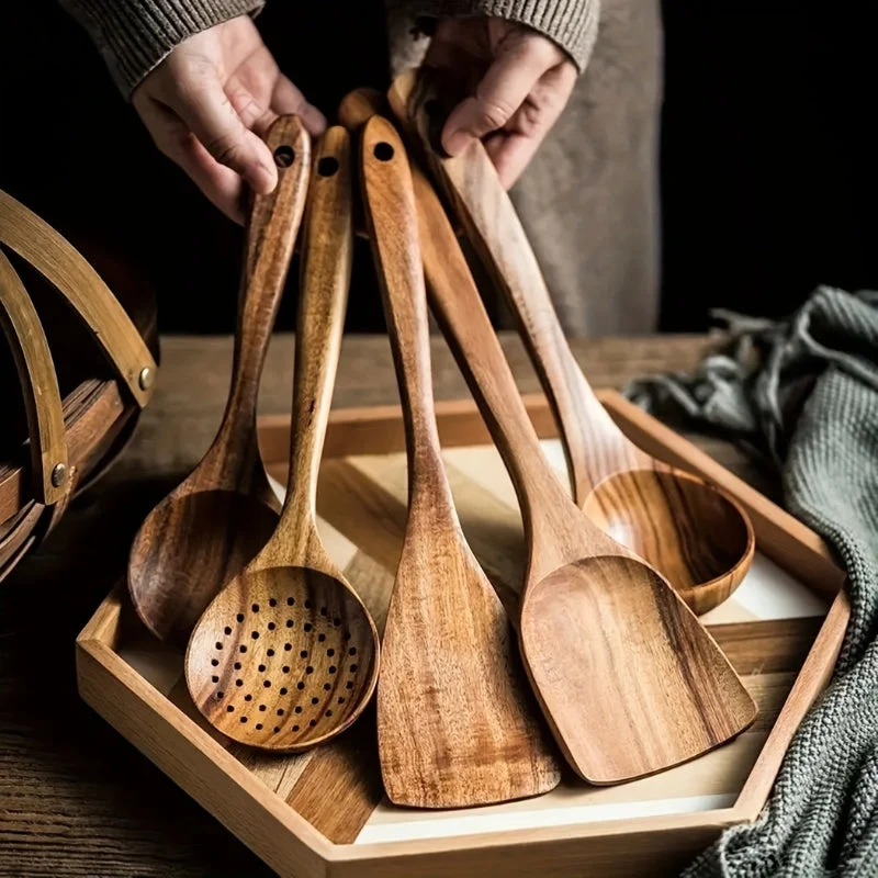 Sansoti | Luxe 5-Delige Houten Keukengerei Set