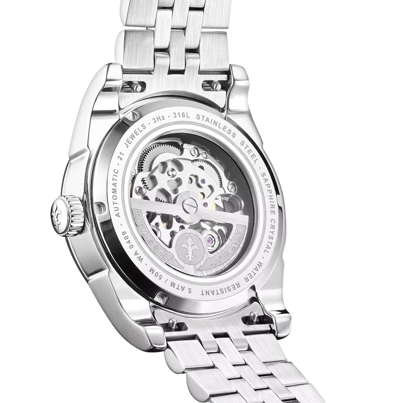 Thomas Sabo WA0409-201-203 Herrenuhr Silber • Automatikwerk Miyota 8N40 • Saphirglas mit Antireflexbeschichtung