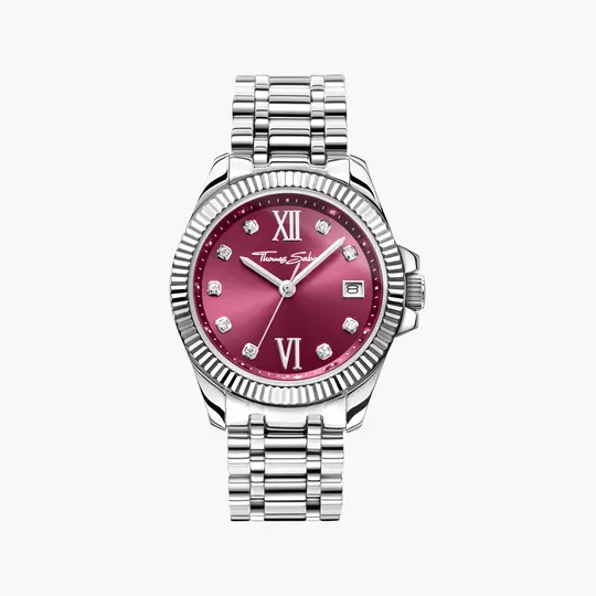 Thomas Sabo Divine Burgundy WA0407-201-212 Damenuhr Silber • Weinrotes Zifferblatt mit Zirkonia • Mineralglas mit Saphirbeschichtung
