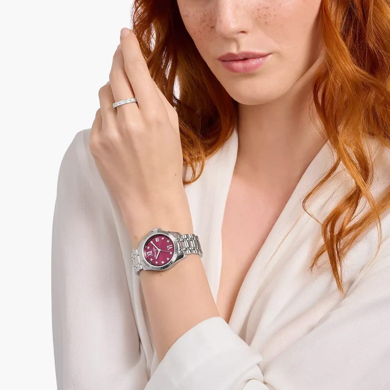 Thomas Sabo Divine Burgundy WA0407-201-212 Damenuhr Silber • Weinrotes Zifferblatt mit Zirkonia • Mineralglas mit Saphirbeschichtung