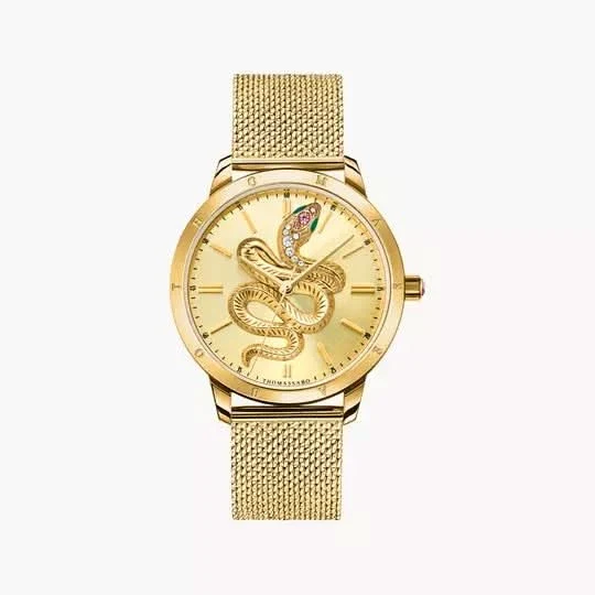 Thomas Sabo WA0384-264-207 Damen Armbanduhr Gold • Milanaise-Armband aus Edelstahl • Schlange in 3D-Optik