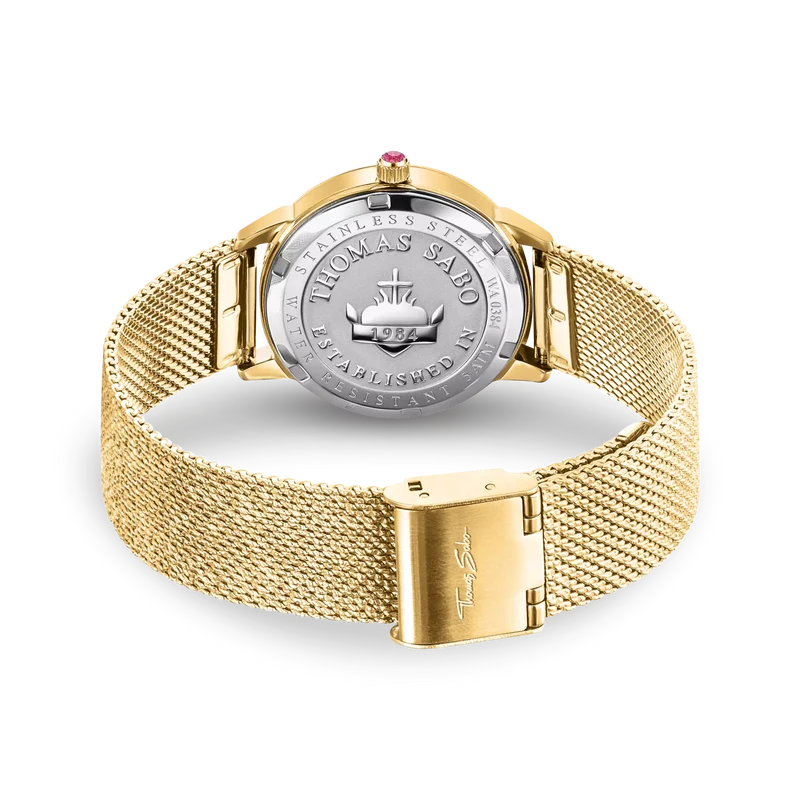 Thomas Sabo WA0384-264-207 Damen Armbanduhr Gold • Milanaise-Armband aus Edelstahl • Schlange in 3D-Optik
