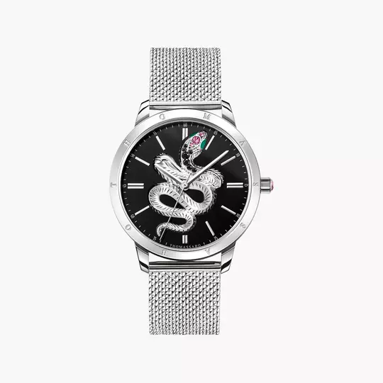 Thomas Sabo WA0383-201-203 Damen Armbanduhr Silber • Milanaise-Armband aus Edelstahl • Schlangendesign in 3D-Optik