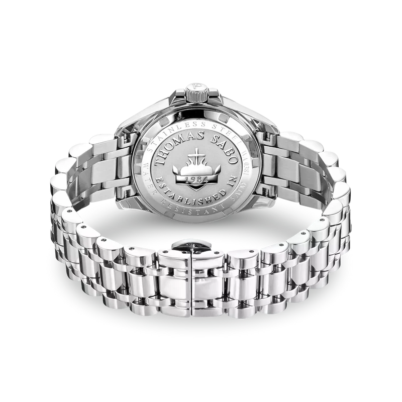 Thomas Sabo WA0381-201-201 Damen Armbanduhr Silber • Blumenmotiv mit Zirkonia-Steinen • Mineralglas mit Saphirbeschichtung