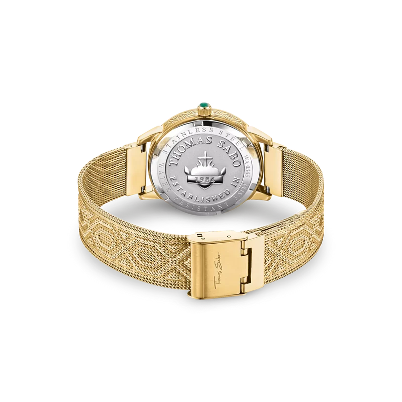 Thomas Sabo WA0365-264-211 Garden Spirit Malachit Damenuhr Gelbgold • Echtes Malachit-Zifferblatt • Milanaise-Armband