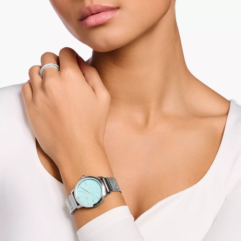 Thomas Sabo Arizona Spirit WA0343-201-215 Damen Armbanduhr Türkis • Mineralglas Saphirbeschichtet • Ethno-Gravuren Milanaise-Armband