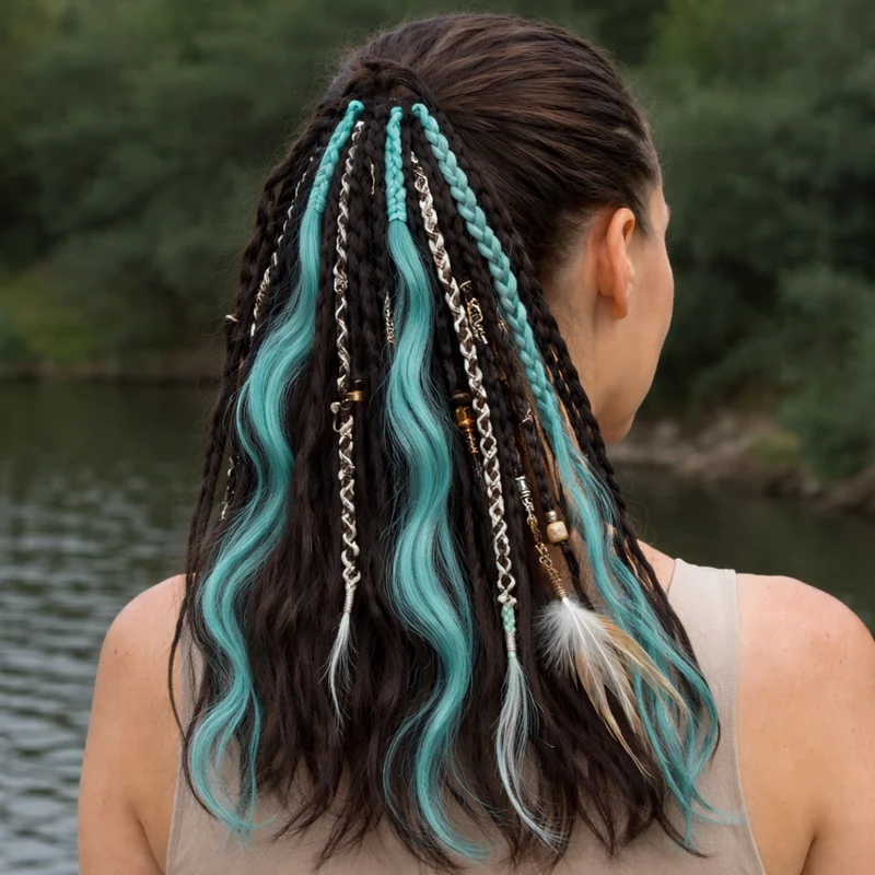 Bohemian Haarextensie Paardenstaart 50cm Synthetisch Haar 8 Dreadlock Strengen Gekleurd Vlecht Accessoire | Sansoti