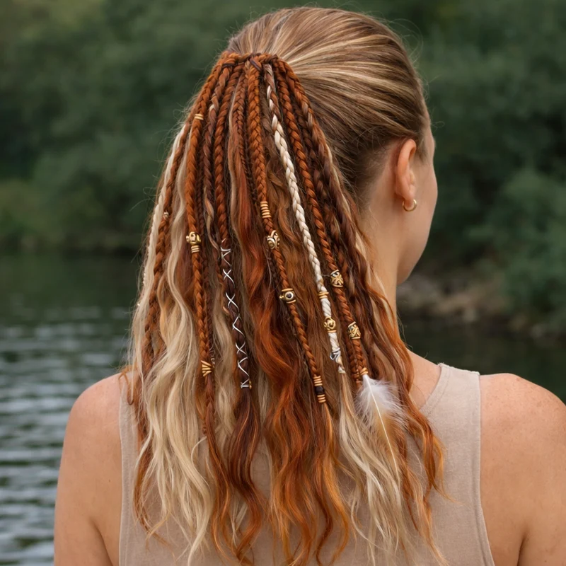 Bohemian Haarextensie Paardenstaart 50cm Synthetisch Haar 8 Dreadlock Strengen Gekleurd Vlecht Accessoire | Sansoti