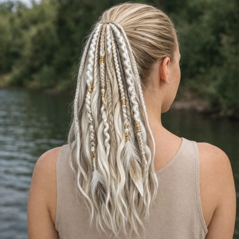 Bohemian Haarextensie Paardenstaart 50cm Synthetisch Haar 8 Dreadlock Strengen Gekleurd Vlecht Accessoire | Sansoti