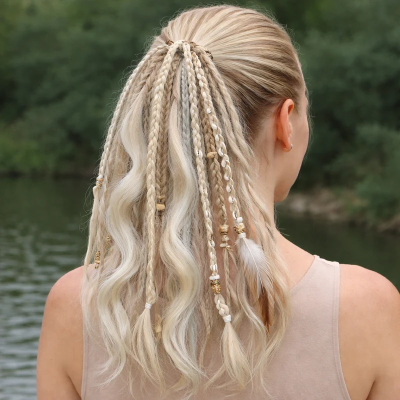 Bohemian Haarextensie Paardenstaart 50cm Synthetisch Haar 8 Dreadlock Strengen Gekleurd Vlecht Accessoire | Sansoti