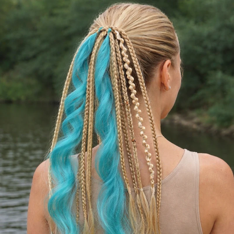 Bohemian Haarextensie Paardenstaart 50cm Synthetisch Haar 8 Dreadlock Strengen Gekleurd Vlecht Accessoire | Sansoti