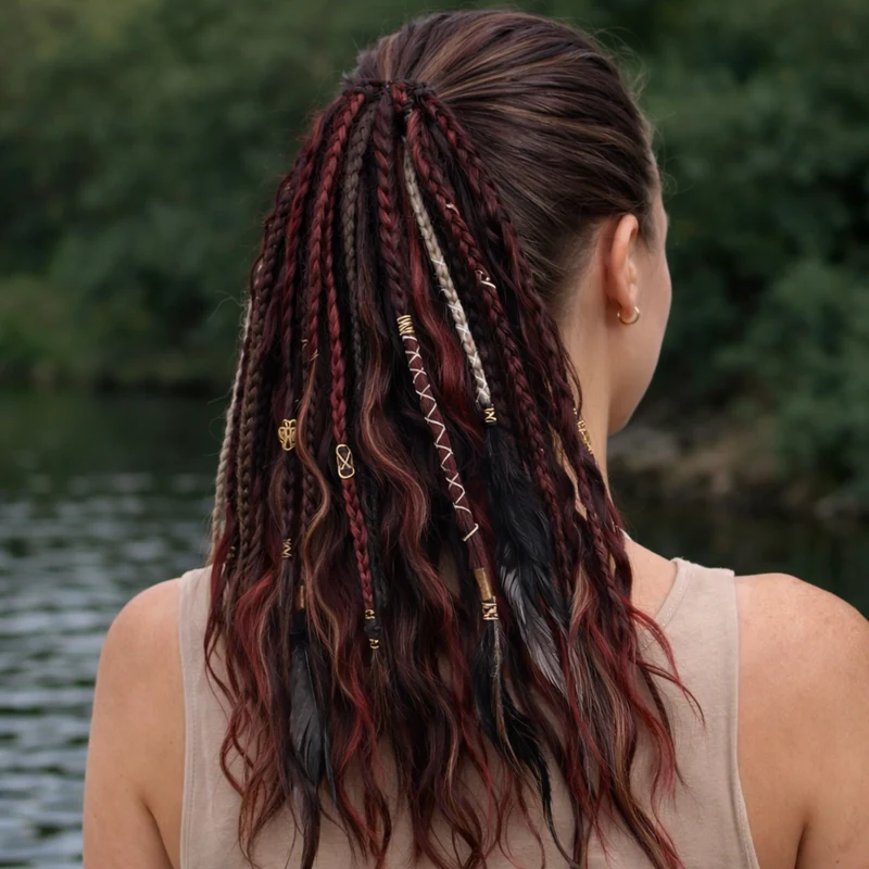 Bohemian Haarextensie Paardenstaart 50cm Synthetisch Haar 8 Dreadlock Strengen Gekleurd Vlecht Accessoire | Sansoti
