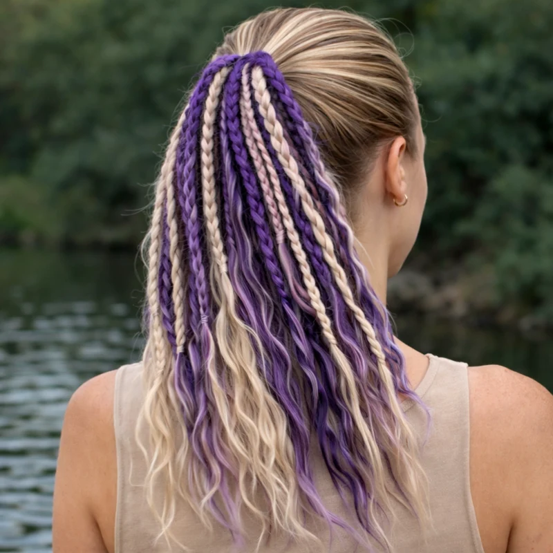 Bohemian Haarextensie Paardenstaart 50cm Synthetisch Haar 8 Dreadlock Strengen Gekleurd Vlecht Accessoire | Sansoti