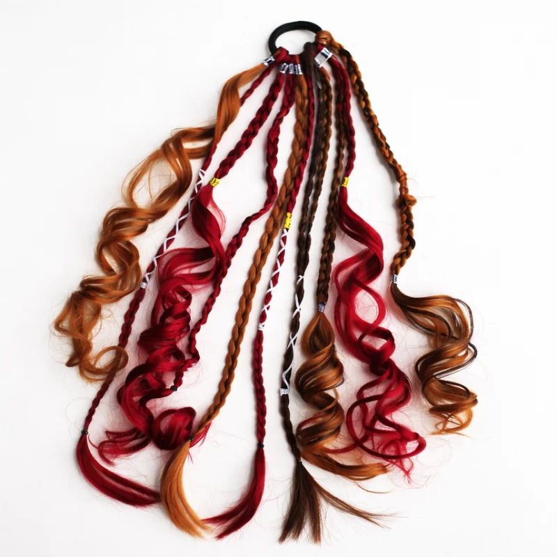 Bohemian Haarextensie Paardenstaart 50cm Synthetisch Haar 8 Dreadlock Strengen Gekleurd Vlecht Accessoire | Sansoti
