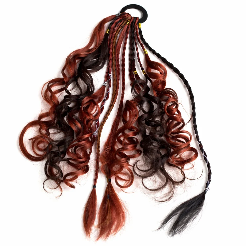 Bohemian Haarextensie Paardenstaart 50cm Synthetisch Haar 8 Dreadlock Strengen Gekleurd Vlecht Accessoire | Sansoti