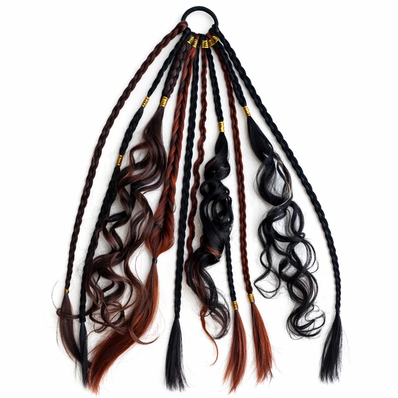 Bohemian Haarextensie Paardenstaart 50cm Synthetisch Haar 8 Dreadlock Strengen Gekleurd Vlecht Accessoire | Sansoti