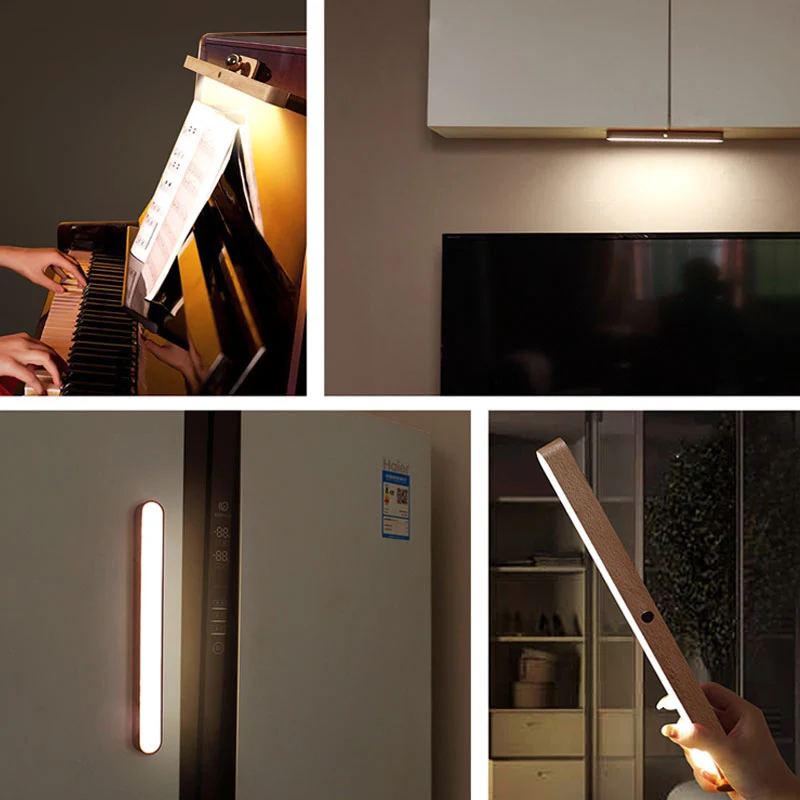 Draadloze Magnetische Wandlamp LED Verstelbaar Oplaadbaar Houtlook Sfeerverlichting Slaapkamer Keuken Woonkamer | Sansoti