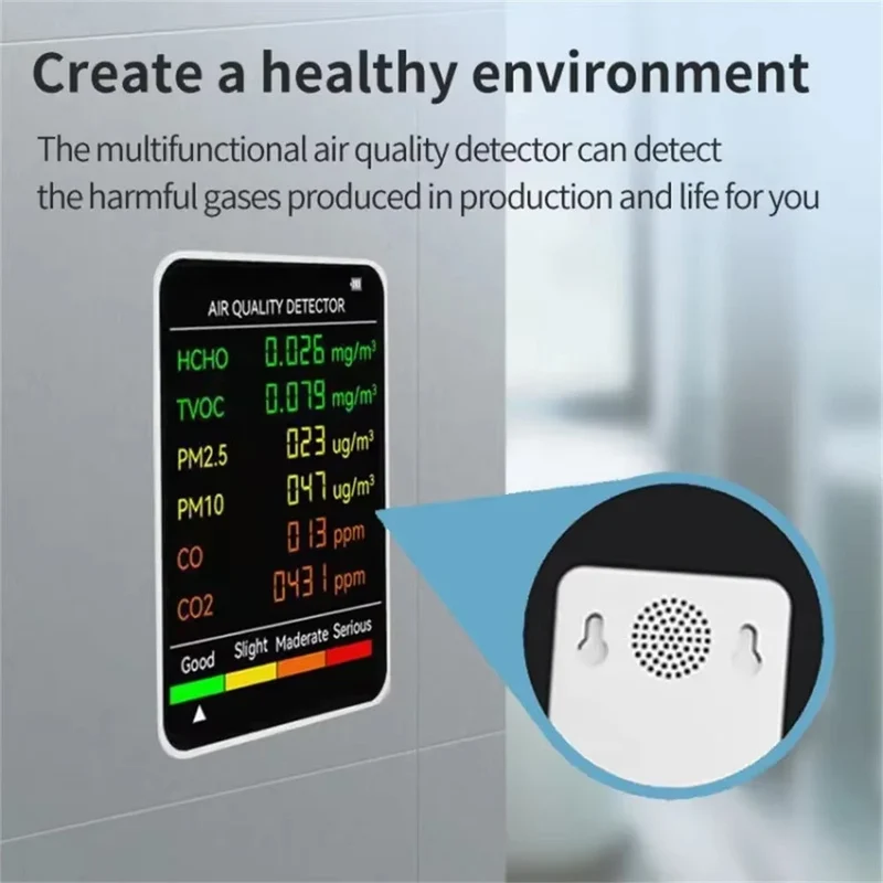 6-in-1 Luchtkwaliteitsmeter CO2 Temperatuur Vochtigheid PM2.5 PM10 TVOC Monitor Realtime Display Binnenklimaat | Sansoti
