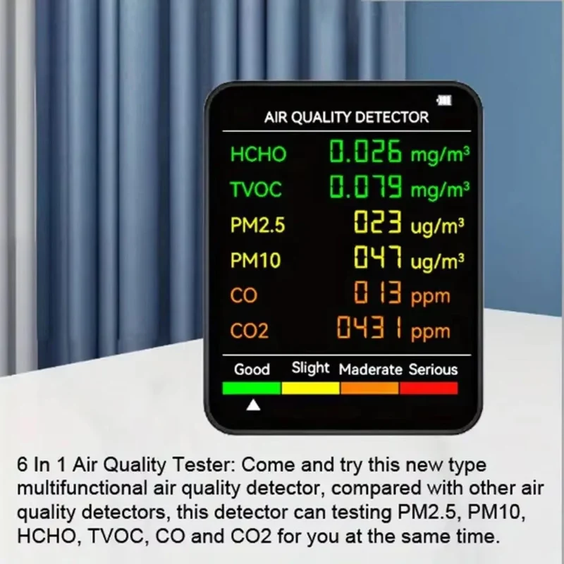 6-in-1 Luchtkwaliteitsmeter CO2 Temperatuur Vochtigheid PM2.5 PM10 TVOC Monitor Realtime Display Binnenklimaat | Sansoti