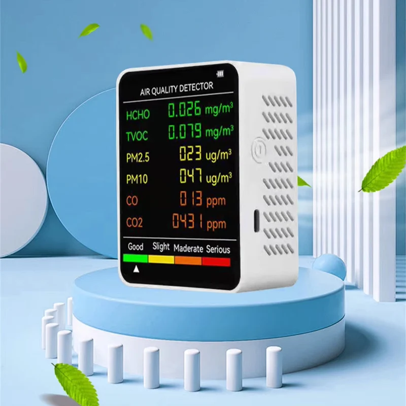 6-in-1 Luchtkwaliteitsmeter CO2 Temperatuur Vochtigheid PM2.5 PM10 TVOC Monitor Realtime Display Binnenklimaat | Sansoti